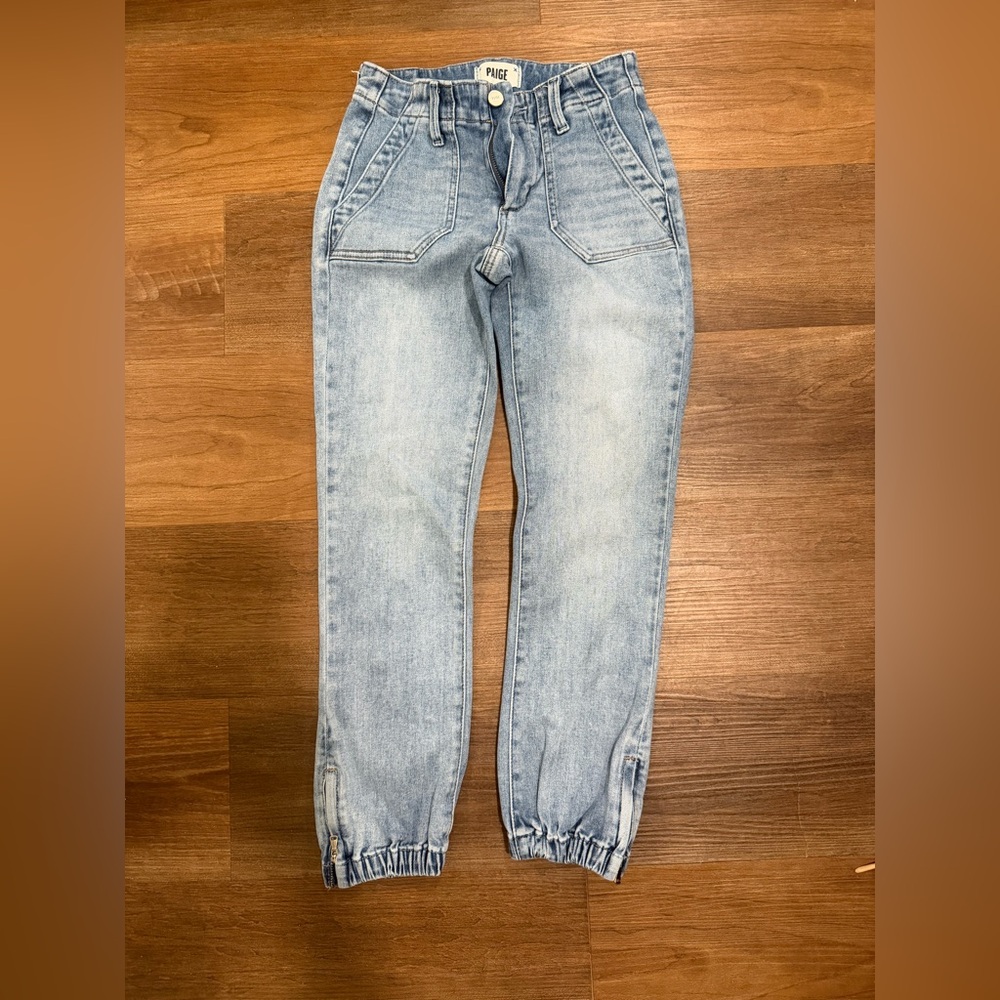 PAIGE Mayslie Light Blue Ankle Cropped Denim Jogger Pants Size 24